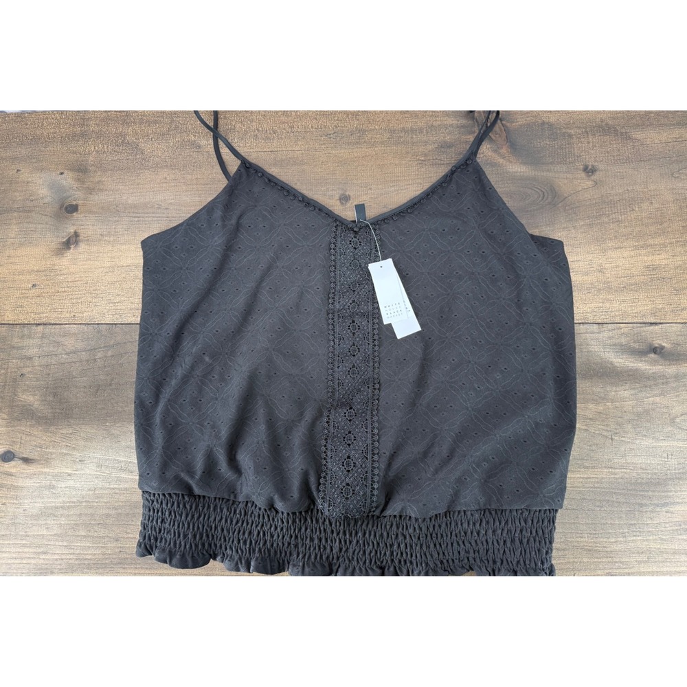 White House Black Market Black Eyelet Lace Camisole Top L Boho Chic Romantic
